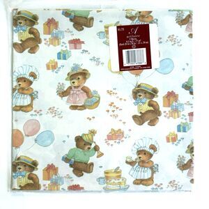 New Vintage Artfaire Teddy Bears Celebrating Gift Wrapping Paper Happy Birthday